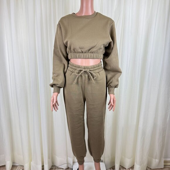 Zenana Pants - Zenana 2 Pcs Crop Sweatshirt Tracksuit Jogger Pants Set Outfit Active Loungewear